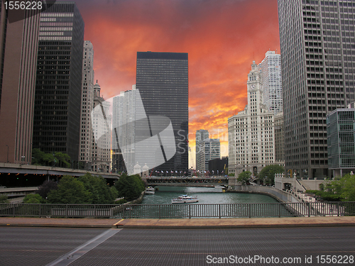 Image of Chicago Skyscrapers over the River, U.S.A.