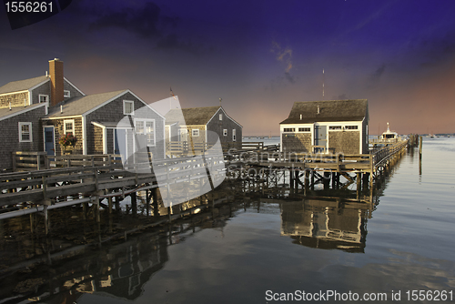 Image of Homes over Water in Nantucket at Sunset, Massachusetts