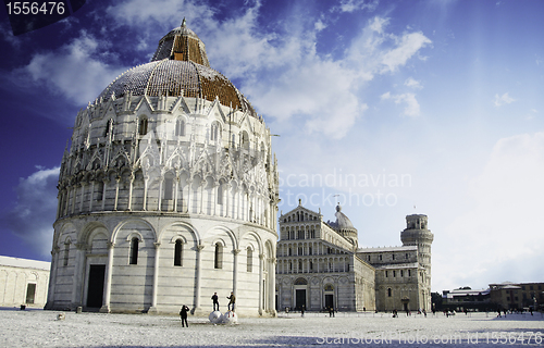 Image of Baptistery in Piazza dei Miracoli after a Snowfall, Pisa
