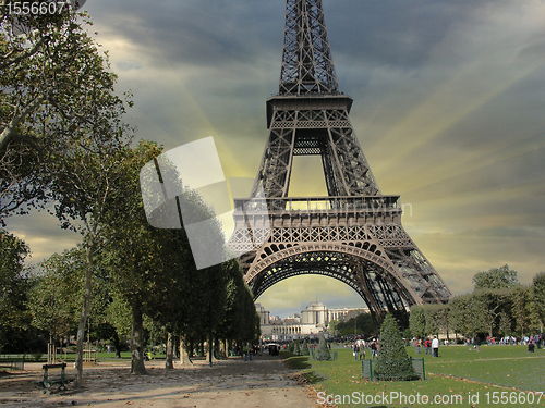 Image of Eiffel Tower in Paris, view from Champs de Mars