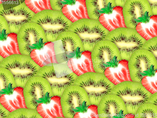 Image of background of fresh kiwi and strawberry slices