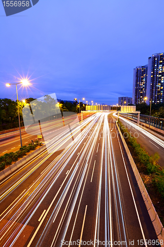 Image of light trails in mega city highway
