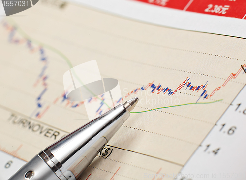 Image of business financial chart with pen