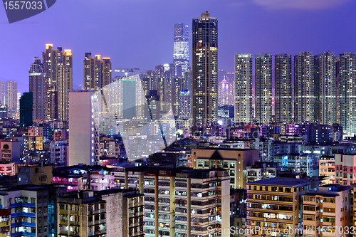 Image of crowded building at night in Hong Kong