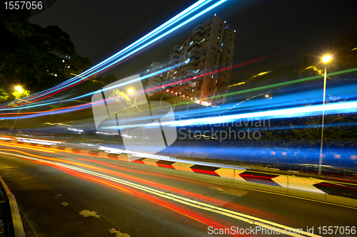 Image of light trails on highway