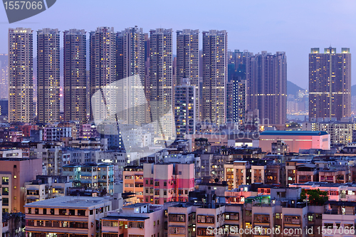 Image of Hong Kong downtown with many building at night