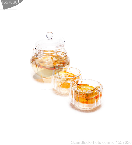 Image of floral tea set over white