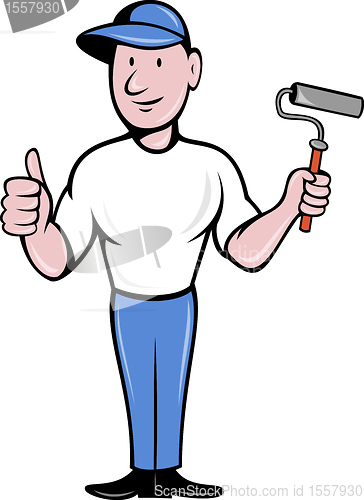 Image of House painter with paint roller thumbs up 