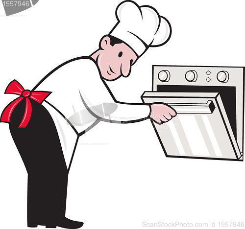 Image of Cartoon Chef Baker Cook Opening Oven