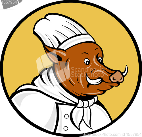 Image of cartoon chef wild boar pig looking to side set inside a circle