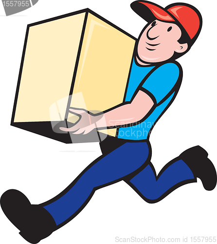 Image of delivery person worker running delivering box