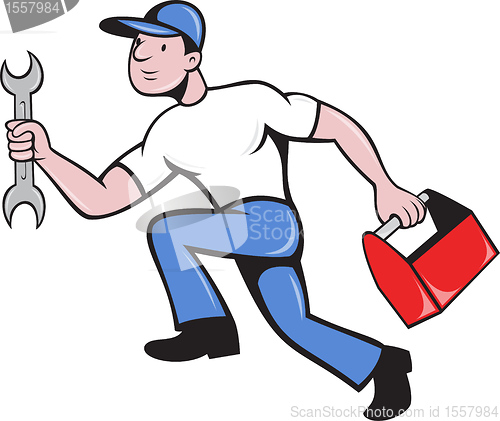 Image of mechanic repairman with spanner running