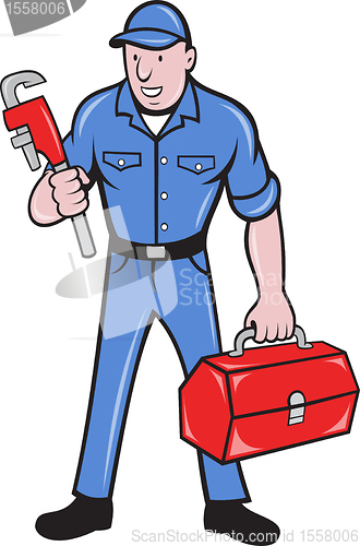 Image of plumber repairman holding monkey wrench