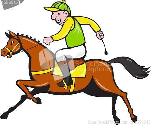 Image of Cartoon Jockey And Horse Racing Side