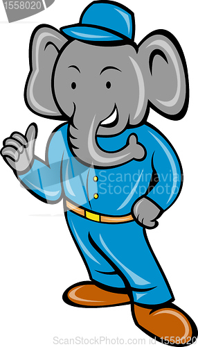 Image of elephant busboy or bellboy posing