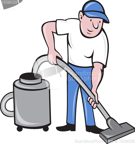 Image of  Male Cleaner vacuuming  with vacuum cleaning 