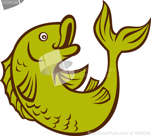 Image of cartoon fish jumping side isolated on white