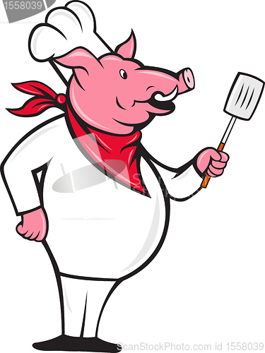 Image of Wild Pig Hog Chef With Spatula Cartoon