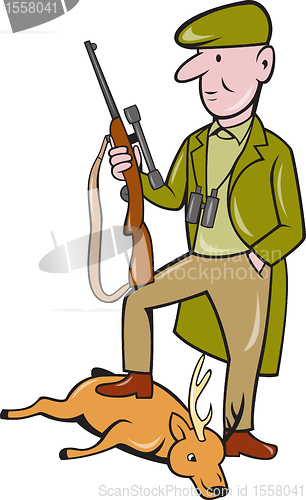 Image of Cartoon Hunter With Rifle Standing on Deer 