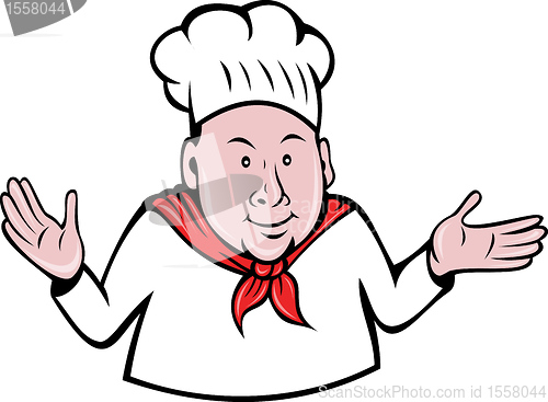 Image of chef, cook or baker hands out done in retro style