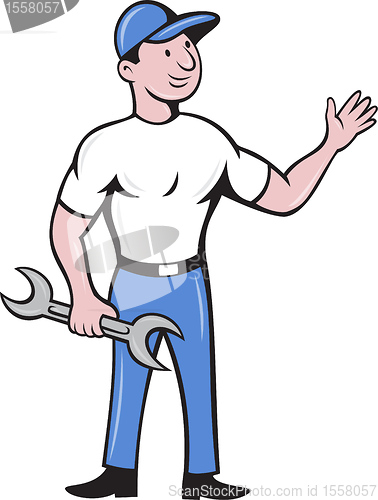 Image of mechanic repairman spanner waving hand