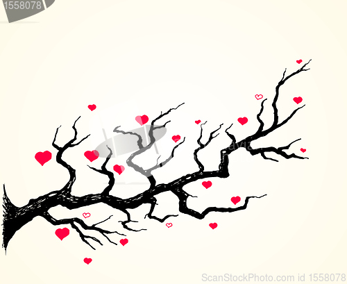 Image of Cherry Blossom and Hearts Illustration