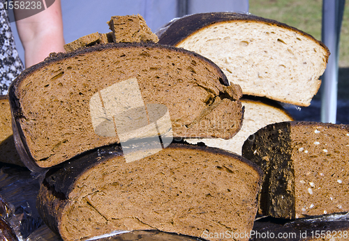 Image of Fresh bake rustic bread sold in street fair market 