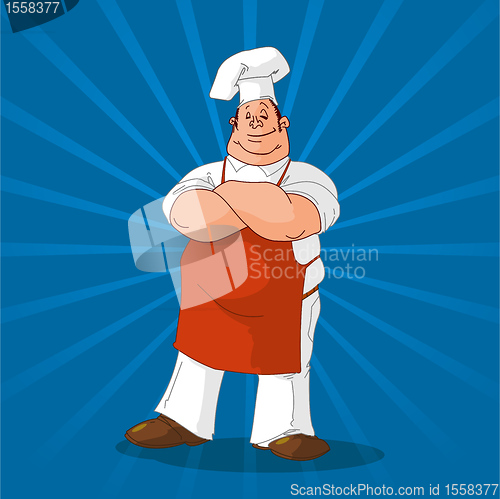 Image of Confident Cook on Blue Background