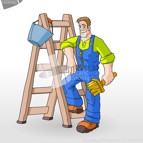 Image of Painter Painting With Ladder