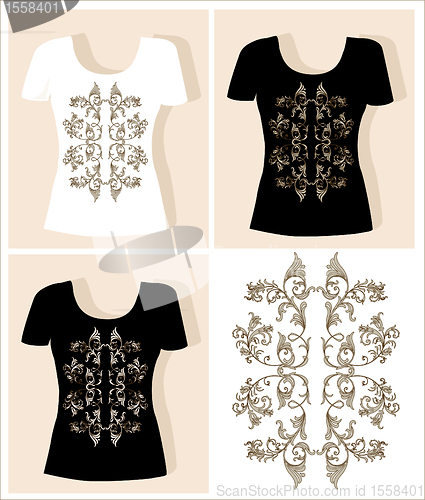 Image of t-shirt design  with  vintage floral element