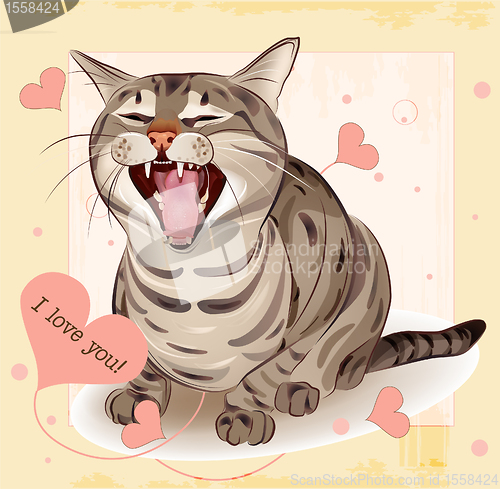 Image of Cat in love. Greeting card