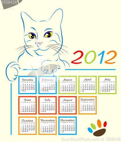 Image of cat showing calendar design 2012