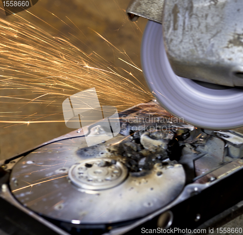 Image of destructed open hard disk