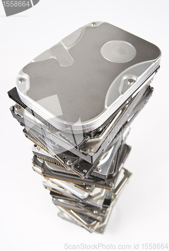 Image of stack of hard drives with copy space on top