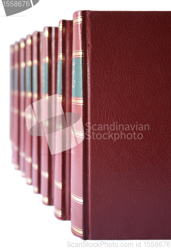 Image of Row of books with red hard leather cover