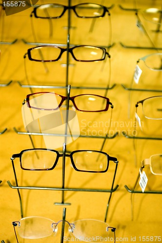 Image of eyeglasse frames on wall display