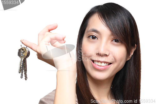 Image of woman with keys over white