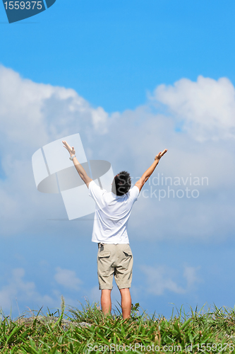 Image of Man holding arms up