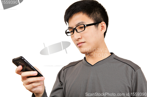 Image of man read SMS on cellphone