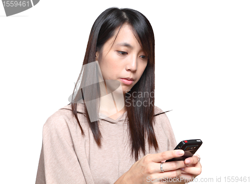 Image of girl reads sms on phone