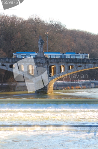 Image of Munic tram over Isar river