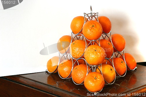 Image of pyramid of oranges on a table