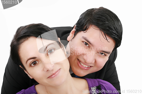 Image of Close-up of beautiful young couple isolated on white background