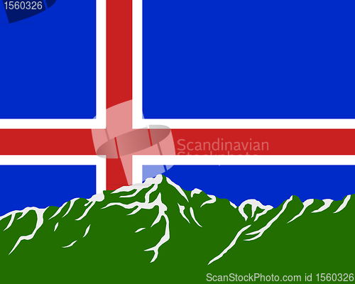 Image of Mountains with flag of Iceland