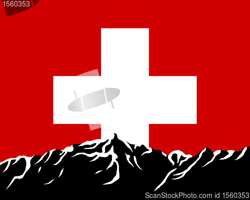 Image of Mountains with flag of Switzerland