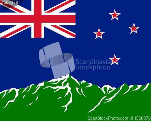 Image of Mountains with flag of New Zealand