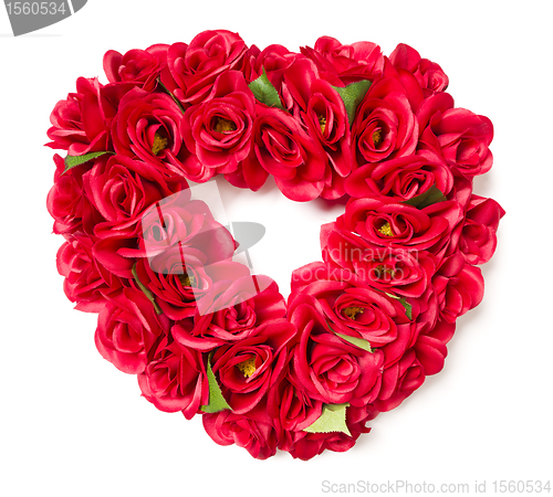 Image of Heart Shaped Red Rose Arrangement on White
