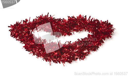 Image of Lip Shaped Red Tinsel on White