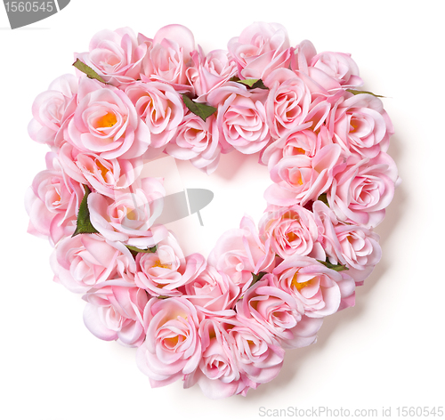Image of Heart Shaped Pink Rose Arrangement on White