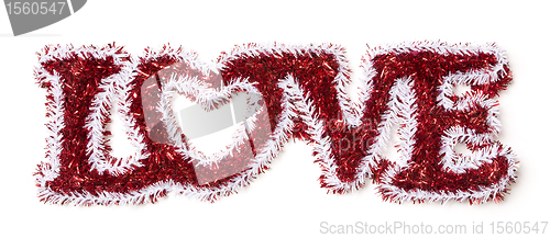 Image of The Word Love Shaped White and Red Tinsel